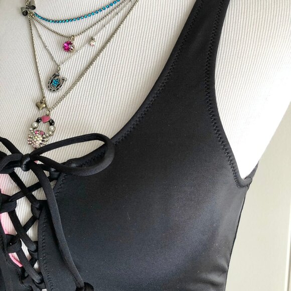 PINK Victoria's Secret Black Lace Up Swimsuit Maillot Size S - Picture 6 of 8